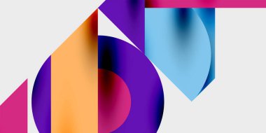 Dinamik geometrik bir kompozisyonda daireler, çizgiler ve üçgenler içeren modern soyut bir arkaplan. Tarz, teknoloji veya yaratıcı temalı tasarımlar için mükemmel.