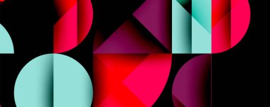 Çemberler ve üçgenlerin kesiştiği soyut geometrik desen. Yüksek kontrastlı kompozisyon derinlik yaratır ve dinamik, modern estetik