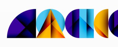 Çemberler ve üçgenlerin kesiştiği soyut geometrik desen. Yüksek kontrastlı kompozisyon derinlik yaratır ve dinamik, modern estetik