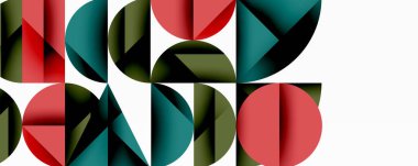 Çemberler ve üçgenlerin kesiştiği soyut geometrik desen. Yüksek kontrastlı kompozisyon derinlik yaratır ve dinamik, modern estetik