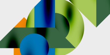 Dinamik geometrik bir kompozisyonda daireler, çizgiler ve üçgenler içeren modern soyut bir arkaplan. Tarz, teknoloji veya yaratıcı temalı tasarımlar için mükemmel.
