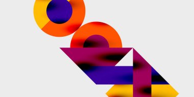 Dairelerin, yarım dairelerin ve parlak efektli ve düzgün eğimli üçgenlerin detaylı bileşimi. Yaratıcı ve teknolojiden ilham alan projeler için parlak ve modern bir vektör tasarımı