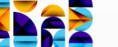 Çemberler ve üçgenlerin kesiştiği soyut geometrik desen. Yüksek kontrastlı kompozisyon derinlik yaratır ve dinamik, modern estetik