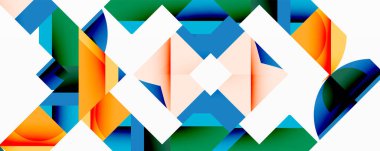 Birbirine kenetlenmiş dairesel ve açısal şekillerle soyut geometrik bileşim, pürüzsüz gradyanlar ve beyaz arkaplan üzerinde keskin karşıtlıklar