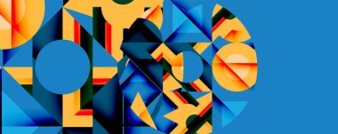 Daireler, yarı daireler, kareler ve yuvarlak üçgenler. Duvar kağıdı, afiş, arkaplan, kart, kitap illüstrasyonu, iniş sayfası için geometrik mozaik mozaik desen soyut arkaplan