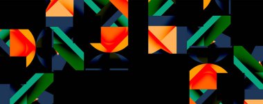 Daireler, yarı daireler, kareler ve yuvarlak üçgenler. Duvar kağıdı, afiş, arkaplan, kart, kitap illüstrasyonu, iniş sayfası için geometrik mozaik mozaik desen soyut arkaplan