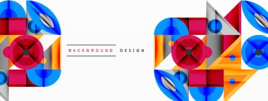 Kesişen şekiller, daireler, üçgenler ve gradyanlar ile geometrik soyut bileşim, canlı renkleri ve dinamik karşıtlıkları harmanlayarak modern, geleceksel bir görsel tasarım yaratmak için