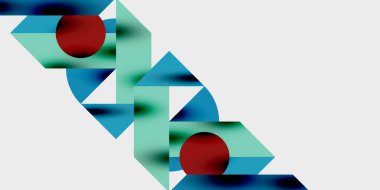 Dinamik geometrik bir kompozisyonda daireler, çizgiler ve üçgenler içeren modern soyut bir arkaplan. Tarz, teknoloji veya yaratıcı temalı tasarımlar için mükemmel.