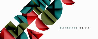 Çemberler ve üçgenlerin kesiştiği soyut geometrik desen. Yüksek kontrastlı kompozisyon derinlik yaratır ve dinamik, modern estetik