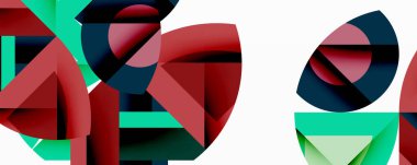 Birbirine kenetlenmiş dairesel ve açısal şekillerle soyut geometrik bileşim, pürüzsüz gradyanlar ve beyaz arkaplan üzerinde keskin karşıtlıklar