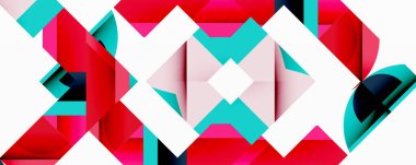 Birbirine kenetlenmiş dairesel ve açısal şekillerle soyut geometrik bileşim, pürüzsüz gradyanlar ve beyaz arkaplan üzerinde keskin karşıtlıklar