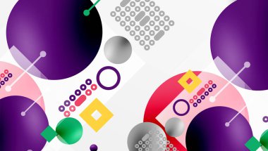 Minimalist soyut vektör tasarımı, katmanlı geometrik şekiller daireler, kareler ve yumuşak pastel eğimli üçgenler ve yarı şeffaf efektler. Çağdaş kullanım için mükemmel