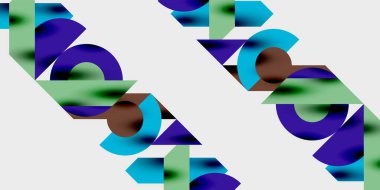 Dinamik geometrik bir kompozisyonda daireler, çizgiler ve üçgenler içeren modern soyut bir arkaplan. Tarz, teknoloji veya yaratıcı temalı tasarımlar için mükemmel.