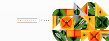 Kesişen şekiller, daireler, üçgenler ve gradyanlar ile geometrik soyut bileşim, canlı renkleri ve dinamik karşıtlıkları harmanlayarak modern, geleceksel bir görsel tasarım yaratmak için