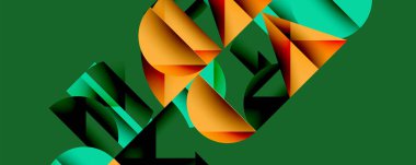 Çemberler ve üçgenlerin kesiştiği soyut geometrik desen. Yüksek kontrastlı kompozisyon derinlik yaratır ve dinamik, modern estetik