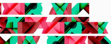 Daireler, yarı daireler, kareler ve yuvarlak üçgenler. Duvar kağıdı, afiş, arkaplan, kart, kitap illüstrasyonu, iniş sayfası için geometrik mozaik mozaik desen soyut arkaplan