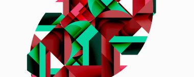 Daireler, yarı daireler, kareler ve yuvarlak üçgenler. Duvar kağıdı, afiş, arkaplan, kart, kitap illüstrasyonu, iniş sayfası için geometrik mozaik mozaik desen soyut arkaplan