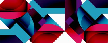 Birbirine kenetlenmiş dairesel ve açısal şekillerle soyut geometrik bileşim, pürüzsüz gradyanlar ve beyaz arkaplan üzerinde keskin karşıtlıklar