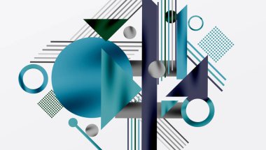 Çemberler, üçgenler, kareler, halkalar ve çizgiler gölge etkisiyle