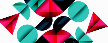 Çemberler ve üçgenlerin kesiştiği soyut geometrik desen. Yüksek kontrastlı kompozisyon derinlik yaratır ve dinamik, modern estetik