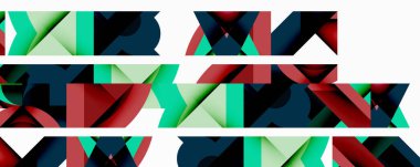 Birbirine kenetlenmiş dairesel ve açısal şekillerle soyut geometrik bileşim, pürüzsüz gradyanlar ve beyaz arkaplan üzerinde keskin karşıtlıklar