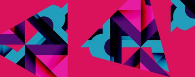 Birbirine kenetlenmiş dairesel ve açısal şekillerle soyut geometrik bileşim, pürüzsüz gradyanlar ve beyaz arkaplan üzerinde keskin karşıtlıklar