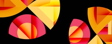 Daireler, yarı daireler, kareler ve yuvarlak üçgenler. Duvar kağıdı, afiş, arkaplan, kart, kitap illüstrasyonu, iniş sayfası için geometrik mozaik mozaik desen soyut arkaplan