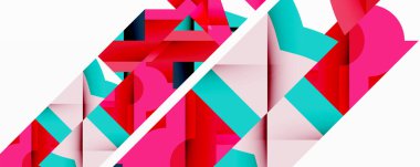 Birbirine kenetlenmiş dairesel ve açısal şekillerle soyut geometrik bileşim, pürüzsüz gradyanlar ve beyaz arkaplan üzerinde keskin karşıtlıklar