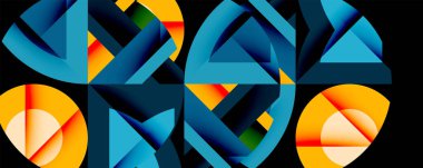 Birleştirilmiş açısal ve eğri şekilli soyut geometrik çizimler, pürüzsüz eğimli dinamik bileşimler ve kalın karşıtlıklar