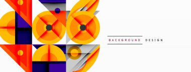 Kesişen şekiller, daireler, üçgenler ve gradyanlar ile geometrik soyut bileşim, canlı renkleri ve dinamik karşıtlıkları harmanlayarak modern, geleceksel bir görsel tasarım yaratmak için