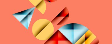 Çemberler ve üçgenlerin kesiştiği soyut geometrik desen. Yüksek kontrastlı kompozisyon derinlik yaratır ve dinamik, modern estetik