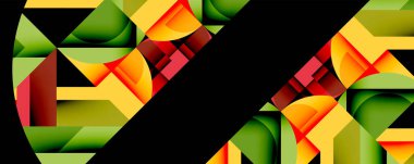 Daireler, yarı daireler, kareler ve yuvarlak üçgenler. Duvar kağıdı, afiş, arkaplan, kart, kitap illüstrasyonu, iniş sayfası için geometrik mozaik mozaik desen soyut arkaplan