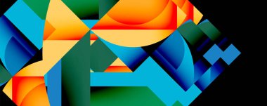 Birbirine kenetlenmiş dairesel ve açısal şekillerle soyut geometrik bileşim, pürüzsüz gradyanlar ve beyaz arkaplan üzerinde keskin karşıtlıklar