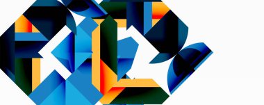 Daireler, yarı daireler, kareler ve yuvarlak üçgenler. Duvar kağıdı, afiş, arkaplan, kart, kitap illüstrasyonu, iniş sayfası için geometrik mozaik mozaik desen soyut arkaplan