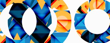 Daireler, yarı daireler, kareler ve yuvarlak üçgenler. Duvar kağıdı, afiş, arkaplan, kart, kitap illüstrasyonu, iniş sayfası için geometrik mozaik mozaik desen soyut arkaplan