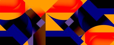 Birbirine kenetlenmiş dairesel ve açısal şekillerle soyut geometrik bileşim, pürüzsüz gradyanlar ve beyaz arkaplan üzerinde keskin karşıtlıklar