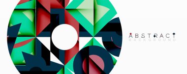 Birbirine kenetlenmiş dairesel ve açısal şekillerle soyut geometrik bileşim, pürüzsüz gradyanlar ve beyaz arkaplan üzerinde keskin karşıtlıklar