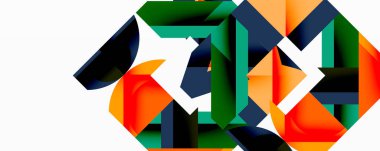 Daireler, yarı daireler, kareler ve yuvarlak üçgenler. Duvar kağıdı, afiş, arkaplan, kart, kitap illüstrasyonu, iniş sayfası için geometrik mozaik mozaik desen soyut arkaplan