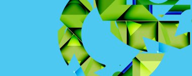 Birbirine kenetlenmiş dairesel ve açısal şekillerle soyut geometrik bileşim, pürüzsüz gradyanlar ve beyaz arkaplan üzerinde keskin karşıtlıklar