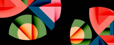 Birbirine kenetlenmiş dairesel ve açısal şekillerle soyut geometrik bileşim, pürüzsüz gradyanlar ve beyaz arkaplan üzerinde keskin karşıtlıklar