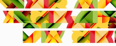 Daireler, yarı daireler, kareler ve yuvarlak üçgenler. Duvar kağıdı, afiş, arkaplan, kart, kitap illüstrasyonu, iniş sayfası için geometrik mozaik mozaik desen soyut arkaplan