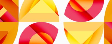 Daireler, yarı daireler, kareler ve yuvarlak üçgenler. Duvar kağıdı, afiş, arkaplan, kart, kitap illüstrasyonu, iniş sayfası için geometrik mozaik mozaik desen soyut arkaplan