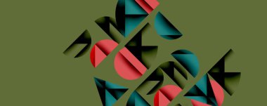 Çemberler ve üçgenlerin kesiştiği soyut geometrik desen. Yüksek kontrastlı kompozisyon derinlik yaratır ve dinamik, modern estetik