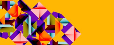 Birbirine kenetlenmiş dairesel ve açısal şekillerle soyut geometrik bileşim, pürüzsüz gradyanlar ve beyaz arkaplan üzerinde keskin karşıtlıklar