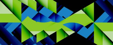 Birleştirilmiş açısal ve eğri şekilli soyut geometrik çizimler, pürüzsüz eğimli dinamik bileşimler ve kalın karşıtlıklar