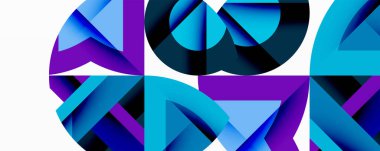 Daireler, yarı daireler, kareler ve yuvarlak üçgenler. Duvar kağıdı, afiş, arkaplan, kart, kitap illüstrasyonu, iniş sayfası için geometrik mozaik mozaik desen soyut arkaplan