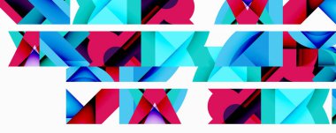 Daireler, yarı daireler, kareler ve yuvarlak üçgenler. Duvar kağıdı, afiş, arkaplan, kart, kitap illüstrasyonu, iniş sayfası için geometrik mozaik mozaik desen soyut arkaplan