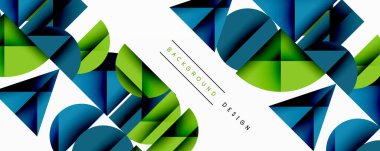 Çemberler ve üçgenlerin kesiştiği soyut geometrik desen. Yüksek kontrastlı kompozisyon derinlik yaratır ve dinamik, modern estetik