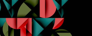 Çemberler ve üçgenlerin kesiştiği soyut geometrik desen. Yüksek kontrastlı kompozisyon derinlik yaratır ve dinamik, modern estetik