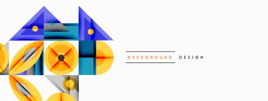 Keskin açılı dinamik geometrik bileşim, dairesel biçimler ve eğim renkleri